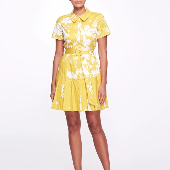 Marchesa Notte Sz 8 Dress Shirt Floral Pleated Flounce Button Down Belt - Picture 1 of 9